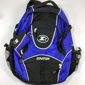 Starter Backpack Blue Black Zip Multipocket ID Tag School Work Gym